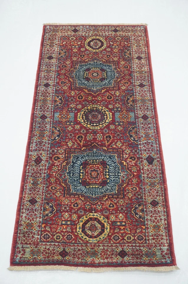 2 x 5 ft Red Turkish Mamluk Fine quality Hand knotted Medallion Runner Rug - Image 1 of 4