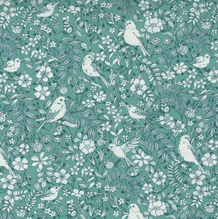 Fat Quarter Moda Lady Bird By Crystal Manning Teal Birdie Toile Fabric - Image 1 of 1
