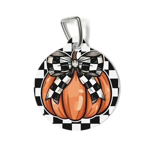 Halloween Pumpkin Black and White bow 2 sided Pet Tag - Picture 1 of 5