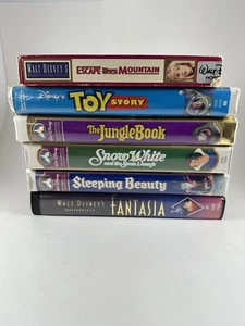 6 VHS Disney Movies-Fantasia-Snow White-Sleeping Beauty-Jungle Book-Toy Story - Picture 1 of 2