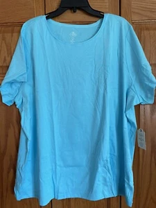 St. Johns Bay Plus Women’s Crew Basic Turquoise Short Sleeve T-shirt Top Sz 4X - Picture 1 of 5