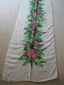 Rare Vtg Brooke Cadwallader Pure Silk Scarf "Roses" 102"x19" Beige 1950's n25 - Picture 1 of 7