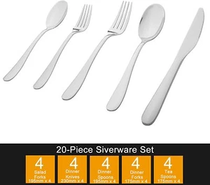 Flatware Set,Stainless Steel Flatware Cutlery Set ,For Family Dinner (Silver, 20 - Picture 1 of 7