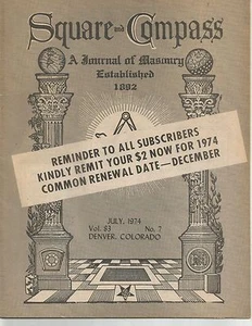 Vintage Square & Compass Magazine - A Journal of Masonry - July 1974 - Bild 1 von 2