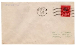 #646 Molly Pitcher 1928 FDC - Planty #3 Freehold NJ Albert Gorham - Picture 1 of 2