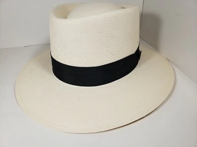 DOBBS ST. CHARLES SHANTUNG SOMBRERO DE JUGADOR DE PAJA TALLA PEQUEÑA HECHO EN EE. UU. Foto 1 de 4