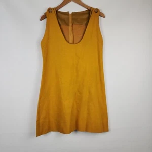 Vintage 70er Jahre Tweed gelb Boho Pullover Reißverschluss Verschluss ärmellos mittel Herbst Kleid - Bild 1 von 13