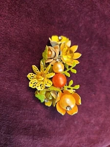 Vintage Multicolor Enamel Rhinestone Floral Brooch Pin - Picture 1 of 11
