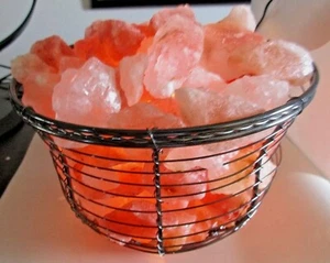 Natural Himalayan Salt Lamp, Tall Round Metal Basket Dimmer8-10 LB New Bulb - Picture 1 of 5