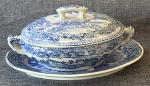Miniatur Blue Willow Kinderterrine mit Deckel & Unterteller - Bild 1 von 6