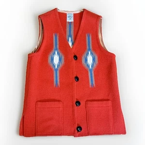 Vintage Ortega’s 100%  Wool vest Hand Woven Chimayo N.M. Red Size Small/Medium? - Picture 1 of 9