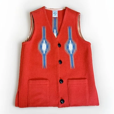 Vintage Ortega’s 100%  Wool vest Hand Woven Chimayo N.M. Red Size Small/Medium? - Image 1 of 4