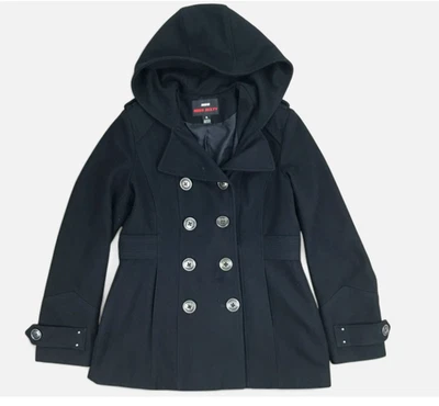 Chaqueta Abrigo Miss Sixty Pea Talla L Lana Negra Doble Pecho Con Capucha Años 90 Y2K Gótico Foto 1 de 4