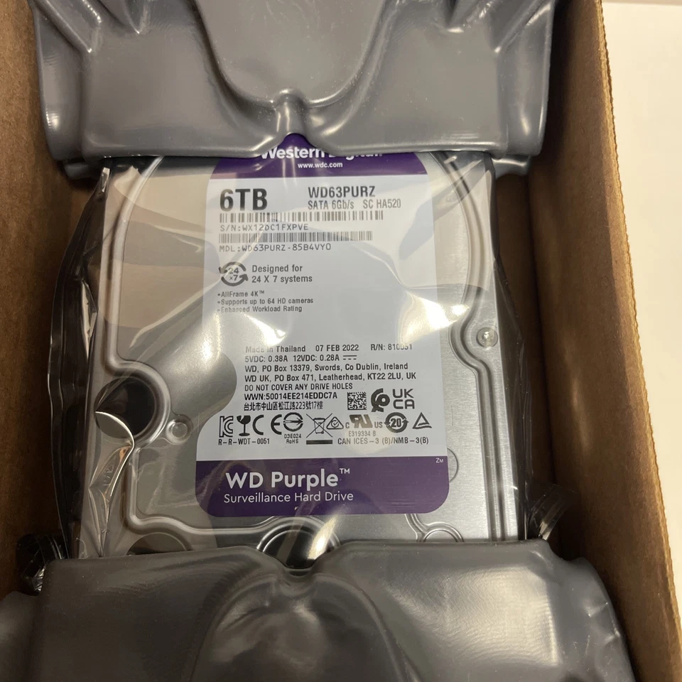 Western Digital WD63PURZ 6TB Purple 3.5" SATA Surveillance Hard Drive 6Gb/s  102 - Image 1 of 4