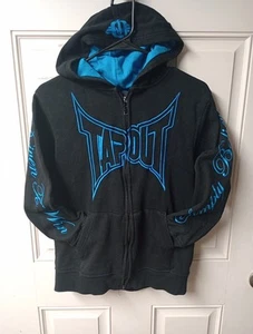 Vtg Tapout Hoodie Black Blue MMA Full Zip Sweatshirt Y2K Sz Lg 14/16 Mens Small? - Picture 1 of 14