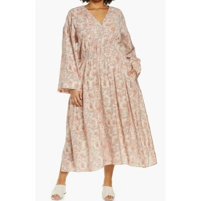 NUEVO Vestido Midi Estampado Vince Dahlia Concha de Loto Para Mujer Talla Grande 3X Beige Cottage Foto 1 de 2