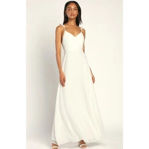 LULU'S Meteooric Rise White Maxi Dress Size Small backless chiffon button detail - Picture 1 of 10