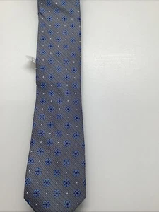 Pronto Uomo Platinum Men's Necktie 100% Silk Handmade Grey and Blue New - Picture 1 of 6