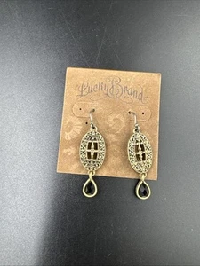 New!Lucky Brand! Dangle Drop Earrings Women Jewelry Color Gold Black Stone - Picture 1 of 3