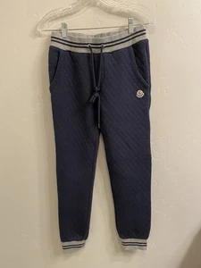 Moncler NWOT Youth Size Medium (Waist 26”) Navy Quilted Logo Cotton Joggers - Picture 1 of 16