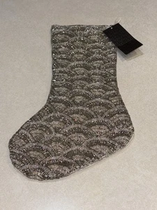 Rachel Zoe Weihnachtsstrumpf Luxus Silber Weiß Perlen 22" Neu mit Etikett - Bild 1 von 8