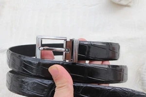 Black Genuine Croc Belly Leather Women's Belt - W 2.5 cm - Picture 1 of 7