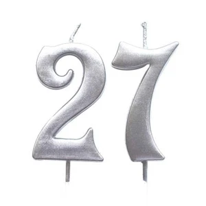 Silver 27th Birthday Numeral Candle Number 27 Cake Topper Candles Party Decor... - Picture 1 of 2