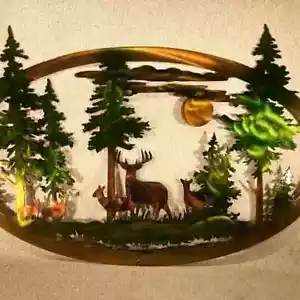 Home Deko Metall Kunst Wand Weihnachten Hirsch Bär Weihnachtsgeschenk Szene - Picture 1 of 10