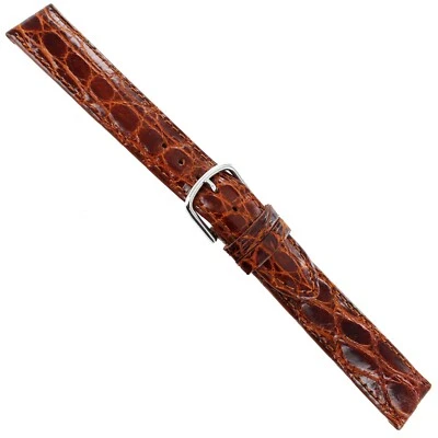 18mm deBeer Dark Havana Genuine Crocodile Turned Edge Stitched Mens Band Long - Image 1 of 3