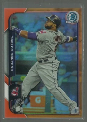 Tarjeta de refractores Carlos Santana 2015 Bowman cromada NARANJA #'d / 25 Guardianes MLB Foto 1 de 3