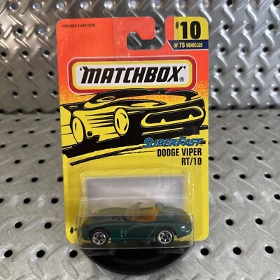 Matchbox 1997 Super Fast No10 Dodge Viper RT/10 зеленый как новый на картонке Tyco Toys MB260 - Изображение 1 из 4