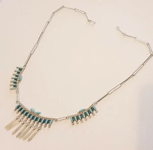 Zuni Needlepoint Turquoise & Sterling Necklace Signed B Etsate / Fayette Quam - Picture 1 of 2