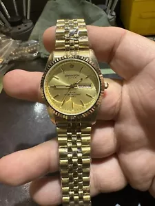 Swanson Men’s Watch 2105 Diamond Index @ 12 Gold Fluted Bezel Calendar CLASSY - Picture 1 of 5