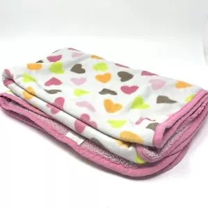 Carters Baby Blanket Pink Brown Orange Green Hearts Sherpa Fleece - Picture 1 of 4