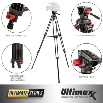 Portable Video Camera 72-inch 180cm 90 Degree Pivot Head Fluid Pan Tilt Tripod - Image 1 of 4