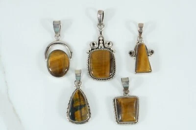 ciondolo amuleto pendente ARGENTO e OCCHIO DI TIGRE pietra naturale made italy - Immagine 1 di 4