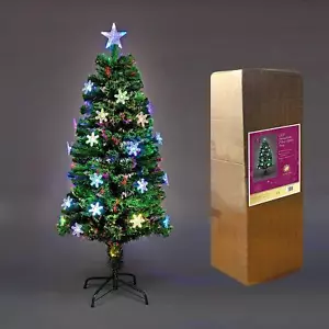 Pre Lit Christmas Tree Fiber Optic LEDS Lights Xmas Decorations Snowflake 2-6FT - Picture 1 of 32