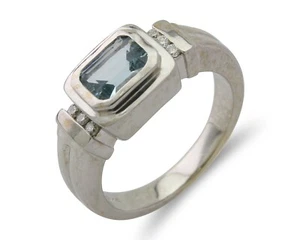Women Natural Diamond & Topaz Gemstone Ring in 14k Solid Gold - Picture 1 of 10
