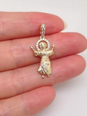 925 Sterling Silver Cz Gold Baby Jesus Pendant Mens Womens Kids 21mm(0.83")/30mm - Image 1 of 4