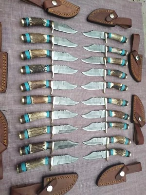 LOT OF 20PCS, 6'' INCH SKINNER STAG HORN/ RESIN HANDLE DAMASCUS STEEL W/SHEATH - Image 1 of 4