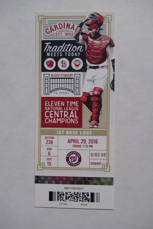 CARDENALES VS NACIONALES 29/04/2016 BOLETO COMPLETO ~ TAYLOR/ESPINOSA/ADAMS HRs Foto 1 de 1