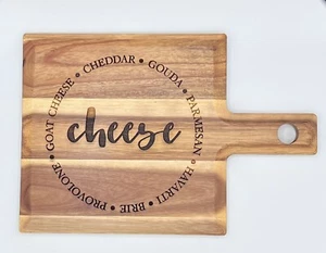 Charcuterie Cheese Board Engraved With Different Names Of Cheese On Acacia Wood - Picture 1 of 9