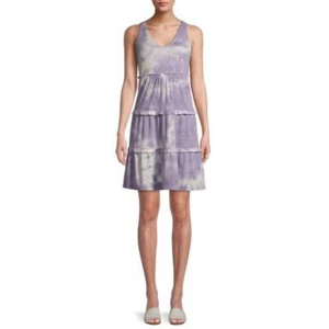Sunset & Sixth Juniors Printed Rib Tiered Ruffle Dress, Purple, Large (11-13) - Picture 1 of 5