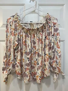 Blusa floral con hombros descubiertos We The Free para mujer talla M campesina cuello acanalado volantes - Imagen 1 de 11