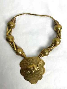 Vintage Boho Brass Tribal Ethnic Big Statement Beard Necklace - Elephant - Picture 1 of 5