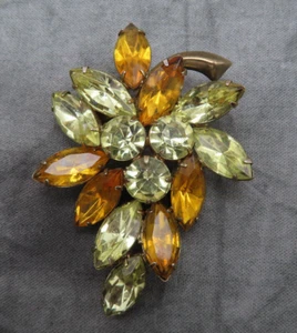Juliana Strass Brosche Vintage Anstecknadel grün orange facettiert Kristall Blatt 45f - Bild 1 von 7
