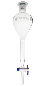 Eisco Labs 500ml Gilson Separatory Funnel, PTFE Key Stopcock, Socket 29/32 - Picture 1 of 1