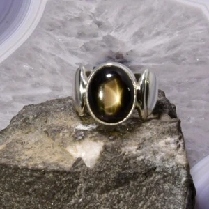 Schwarzer Stern Saphir Ring, 925er Silber, Edelsteinring (21896), Sternstein - Bild 1 von 1