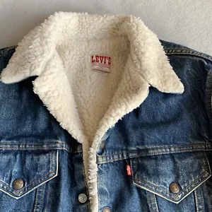Vintage Levi’s Dark Indigo Sherpa Lined Denim Trucker Jacket Blue 40 Made In USA - Picture 1 of 16