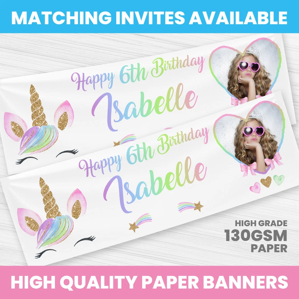 BANNER DE CUMPLEAÑOS UNICORNIO PERSONALIZADO CUALQUIER NOMBRE FOTO BANNERS FIESTA NIÑA Foto 1 de 1